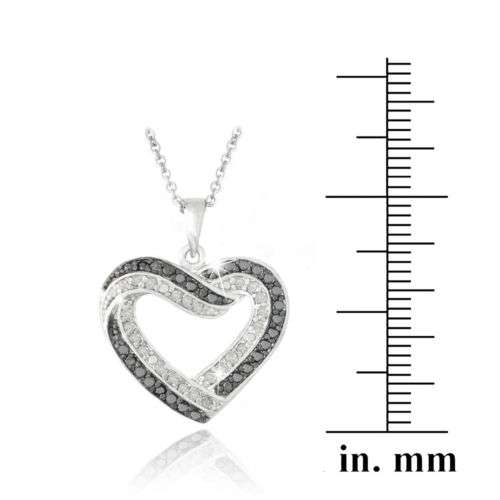 0.50ct TDW Black & White Diamond Open Heart Necklace In Br..